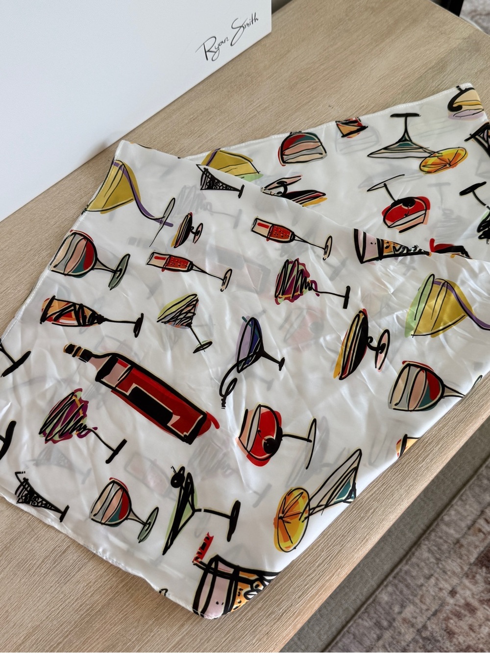 White Cocktail Print Scarf